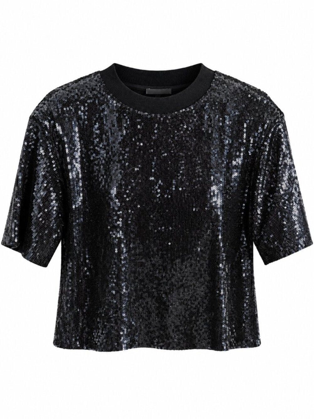 Elan Black Sequin Crop Top Short Sleeve Medium Lightweight Partywear